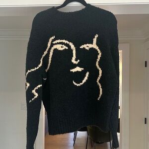 PALOMA - Stunning Dark Teal and Ivory Wool Blend Face Sweater - Size L.